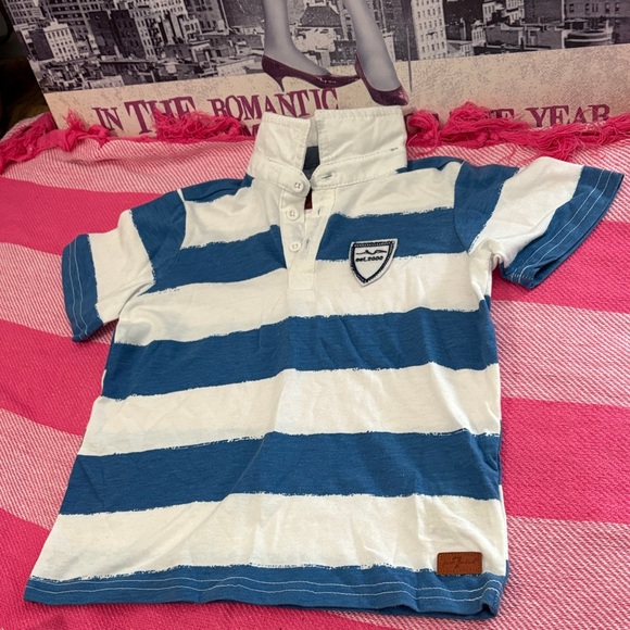 7 For All Mankind Blue and White Striped Kids Polo - Picture 1 of 3